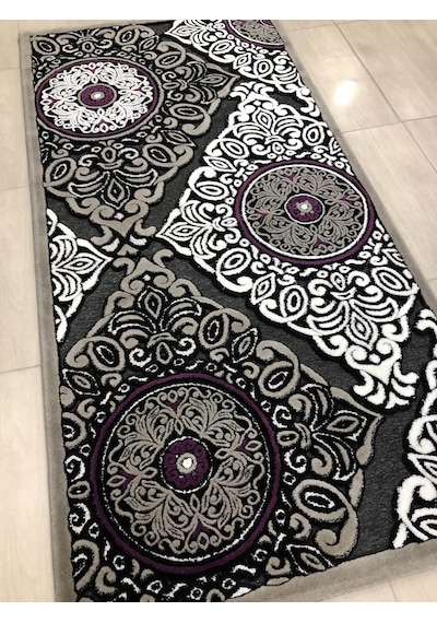 Kaşmir Halı Jade 97X200 Z009-02 Gri Mor Yolluk 2 Metre !