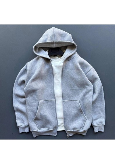 Freedom Storee Kadın 3 İplik Şardonlu Tam Fermuarlı Kapüşonlu Arka Çanta Detaylı Sweatshirt - Gri Çok Renkli