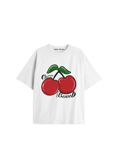 Kalic Studio Y2k Vintage Cherry Baskılı Siyah T-shirt Kod 56 Beyaz-56
