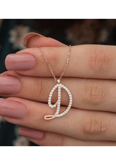 925 Ayar D Harfi Kolye Kadın Gümüş Kolye Rose Gold