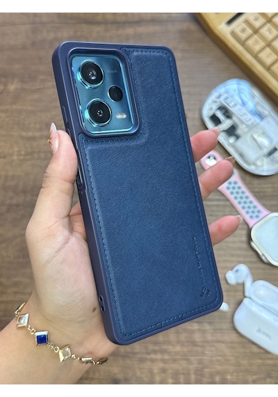 Samsung Galaxy Note 20 Ultra Uyumlu Premium Deri Dokulu Darbelere Dayanıklı Nazal Silikon Kılıf Lacivert
