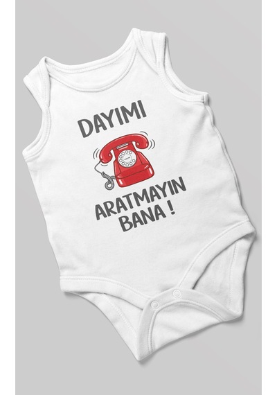 Morivokids Dayımı Aratmayın Bana Sıfır Kollu Bebek Zıbını %100 Pamuk Beyaz