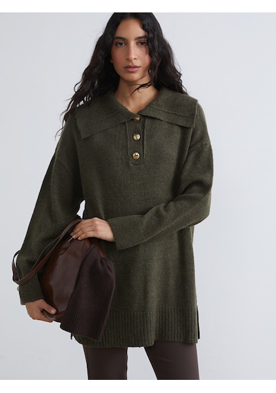 Lcw Modest Haki Polo Yaka Kadın Triko Kazak