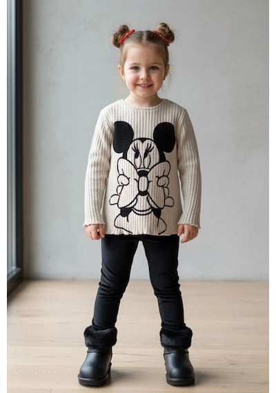 Minigimin Cicileri Miniğimin Cicileri Mnn Fiyonk Kadife Baskılı Kız Çocuk Sweatshirt - Bej