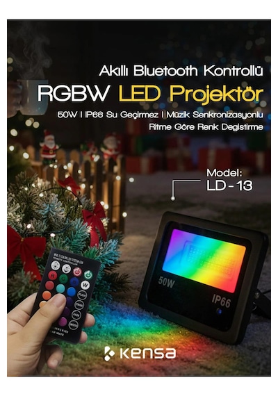Akıllı Rgbw Led Projektör 50w Ip66 Bluetooth + Kumandalı, 8 Sahne Modu, Müzik Senkron Işık 1 Adet