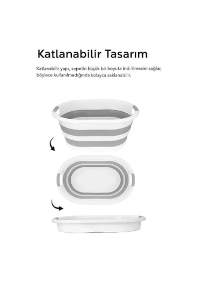 3'lü Set 25 Lt Katlanabilir Çamaşır Sepeti 6 Lt Katlanabilir Akordiyon Su Kovası 1,2 Lt Maşrafa Beyaz