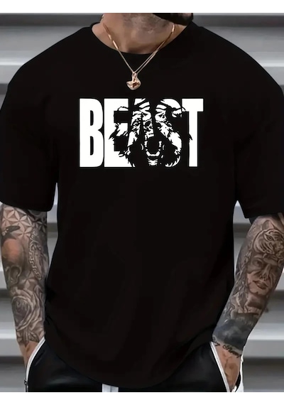 Moda Assema Erkek Baskılı Tişort Kısa Kol Bisiklet Yaka Ovarsize T-shirt - Siyah Çok Renkli