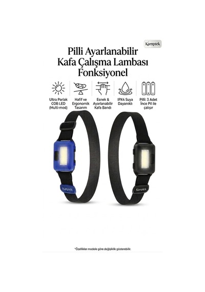 Pilli Kafa Lambası 2 Adet Set Pratik Aydınlatma 3 Fonksiyonlu Minimal Tasarım Kafa Lambası Renkli