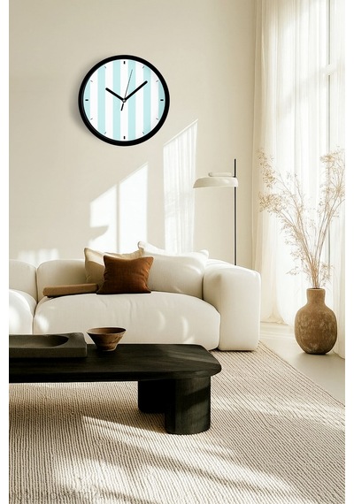 Dikey Çizgili Tasarım Modern Duvar Saati - 25cm - Önü Camlı Siyah Kasa - Sessiz Mekanizma-jh0644 Siyah