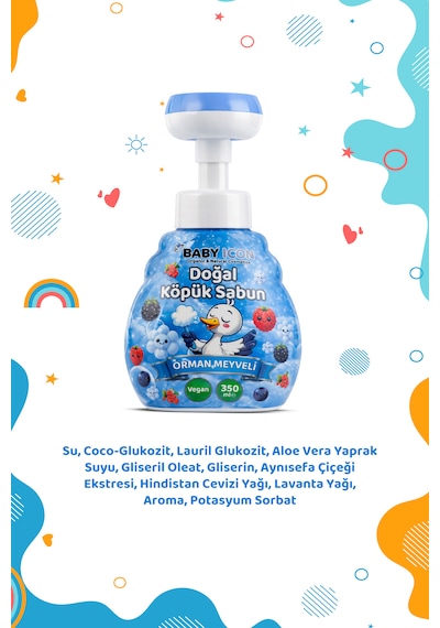 Doğal Çocuk Köpük El Sabunu 350 Ml Orman Meyveli Kokulu Vegan Parabensiz Çiçek Şekilli Mavi Köpük