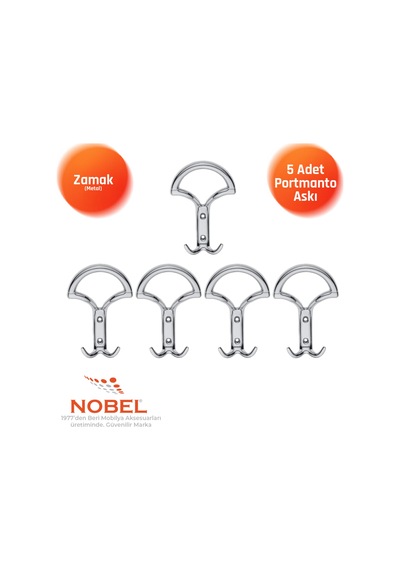Eta Portmanto Askısı, Metal Vestiyer Askısı, Krom, Duvar Ve Dolap Askılığı 5'li Set Vidalı