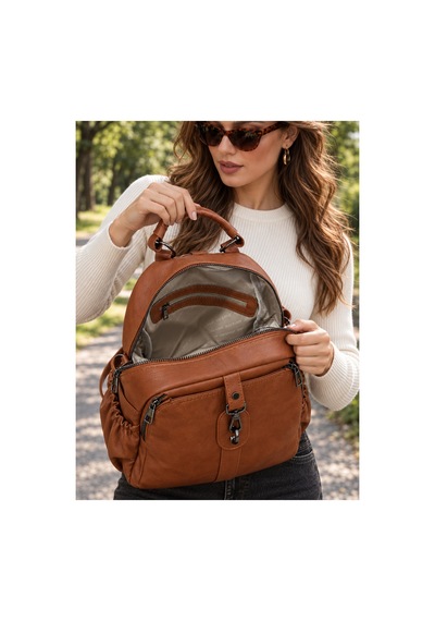 Just Polo Kadın Günlük Şık Ve Fonksiyonel Model Çok Bölmeli Sırt Çantası 377039gny Taba