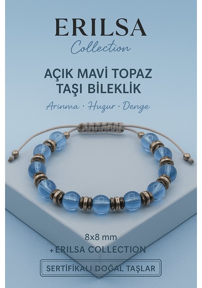 Sertifikalı Açık Mavi Topaz Doğal Taş Bileklik - 8x8 Mm Sakinlik Çok Renkli