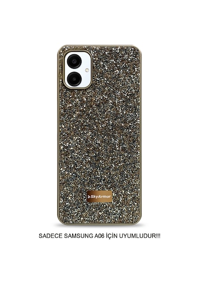 Samsung A06 Uyumlu Kadife İç Yüzey Tasarımlı Taşlı Işıltılı Parlak Pırlanta Kılıf Dia Plus Gold
