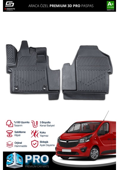 S-dizayn Opel Vivaro Panelvan 3d Pro Havuzlu Paspas Ön 2'li 2019 Üzeri A+ Kalite