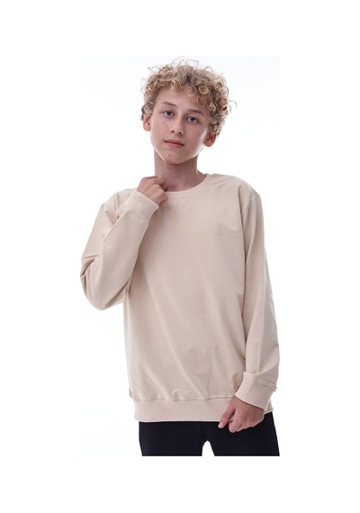 Bej Erkek Çocuk Sweatshirt Rahat Kalıp Pamuklu İki İplik Kumaş Bej