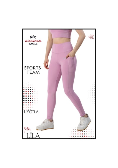 Missmaral Kadın Alt Üst Takım Fitness Pilates Koşu Sporcu Slim Fit Tayt Çift Cep Yüksek Bel Likralı Lila 3065 Lila