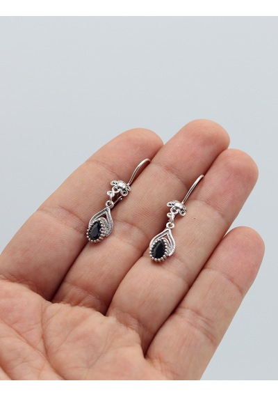 Siyah Zirkon Taşlı Oksitli Telkari Gümüş Kadın Küpe 201025526