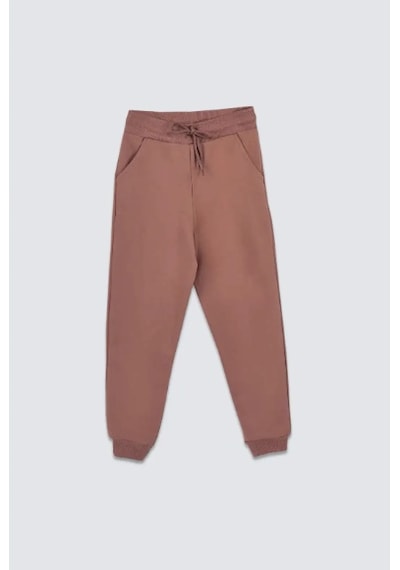 Bunny Hopp 2 Iplik Şardonlu Düz Renk Beli Bağcıklı Cepli Unisex Çocuk Eşofman Altı Taba