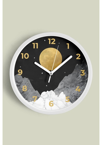 Soyut Gece Görüşü Modern Duvar Saati - 35cm - Önü Camlı Beyaz Kasa - Sessiz Mekanizma Beyaz