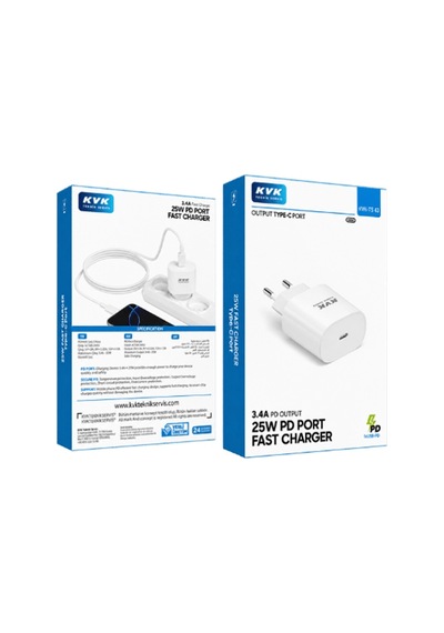 Kvk 25w Pd Type-c Hızlı Şarj Adaptörü Beyaz Kvk-ts43