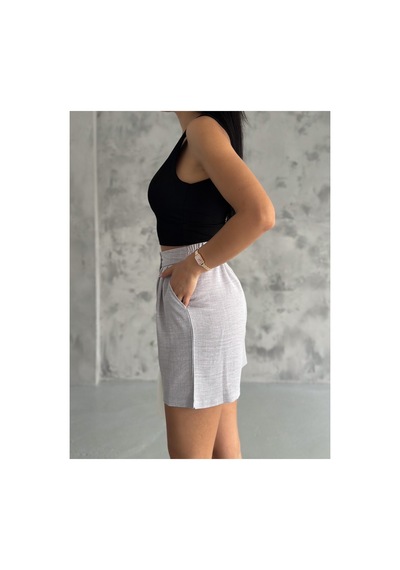 Winmoda34 Kadın Trend Keten Şort 2 Cep Gri
