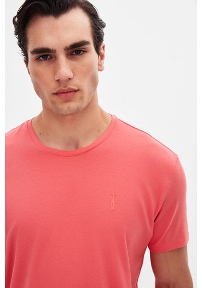 Twn Slim Fit Okyanus Mercanı Düz Kabartma Baskılı T-shirt 4ec148551753m Mr2