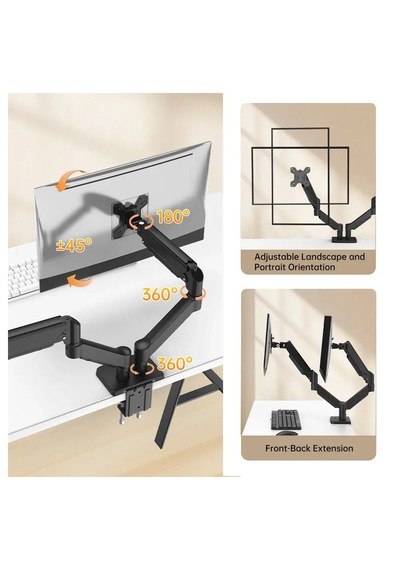 M252d Gazlı Yaylı Çift Monitör Kolu 13-32 İnç Kol Başına 9 Kg 360 Derece Dönebilir