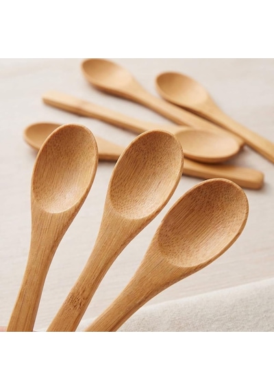 12'li Bambu Mini Kaşık Seti 13 Cm, Baharat, Bal, Reçel, Kahve Ve Servis Kaşığı, Küçük Kavanozlar İçin Doğal