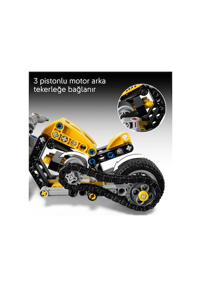 LEGO® Technic Sarı Motosiklet 42225 - 7 Yaş ve Üzeri Çocuklar için Pistonlu Motor İçeren Yaratıcı Oyuncak Yapım Seti (151 Parça)