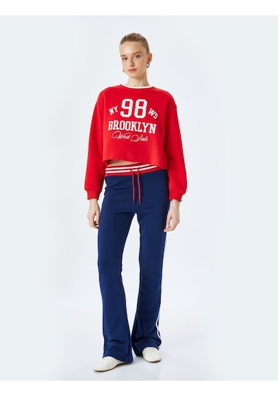 Koton Şardonlu Kolej Baskılı Bisiklet Yaka Crop Sweatshirt Kırmızı 5sal10444ık Kırmızı