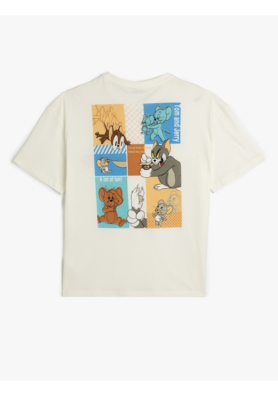 Koton Tom Ve Jerry Lisanslı Arkası Baskılı Bisiklet Yaka Oversize Tişört Ekru 5sal10261ık Ekru