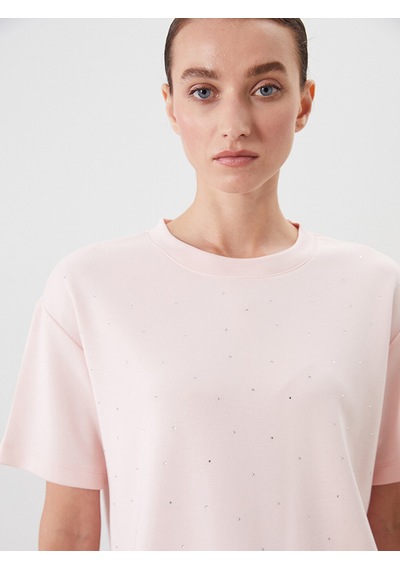Lcw Comfort Pembe Taşlı Soft Touch Kadın Tişört