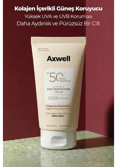 Axwell Spf50+ Pirinç & Kolajen İçerikli Güneş Kremi 50 Ml