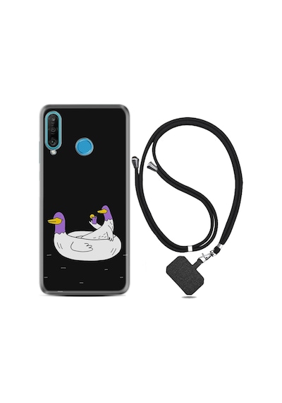 Huawei P30 Lite Kılıf Boyun Askılı Keyifli Ördekler 1725