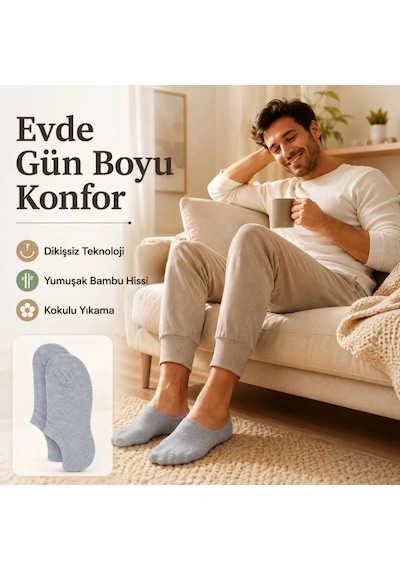 Elitse Erkek Bambu 12 Li Dikişsiz Babet Çorap Siyah Beyaz Gri Görünmez Sneaker Çorap Nefes Alan Yumuşak Çok Renkli 12'li