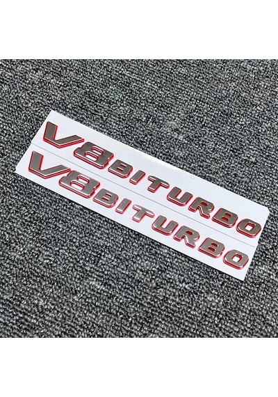 V8 Biturbo Çamurluk Yazısı Seti 2'li Krom Kırmızı 3m 3d Abs Mercedes Sl