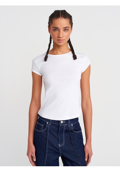 Dilvin 31779 Bisiklet Yaka Basic T-shirt-beyaz Beyaz