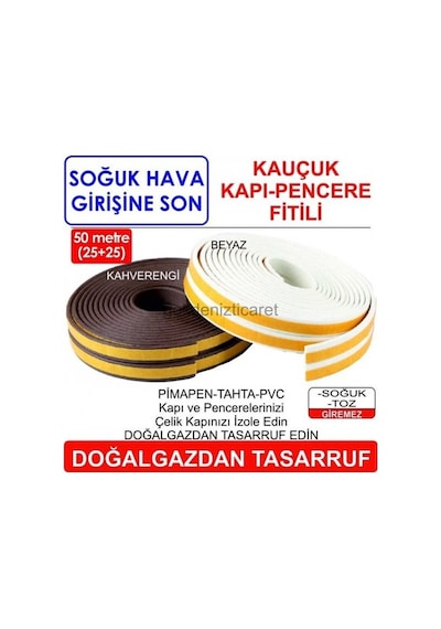 Kauçuk Kapı Pencere Fitili Kahve 50M-Soğuk Hava Giren Yerleri Izo