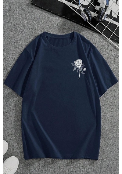 Uyguntarz Nature Blossom Baskılı Unisex Oversize Tshirt Lacivert