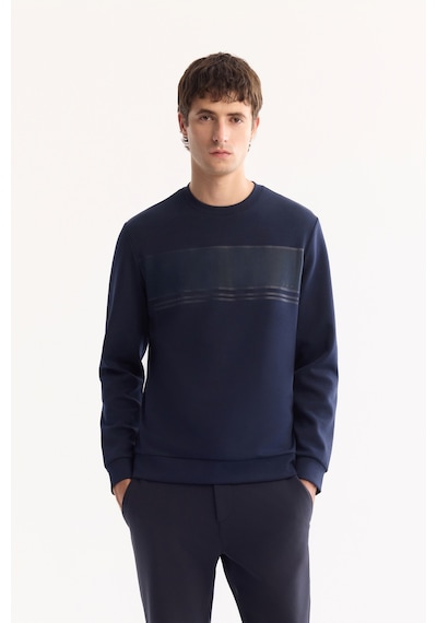 Avva Erkek Siyah Bisiklet Yaka Pamuklu Bi-stretch Baskılı Regular Fit Sweatshirt A52y1215 Lacivert
