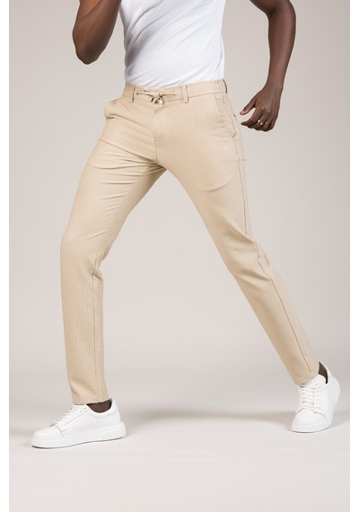 Perpant Slimfit Armürlü Beli İplikli Ve Lastikli Likralı Yazlık Jogger Pantolon Krem