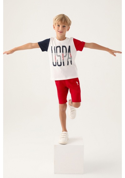 U.S. Polo Assn. Lisanslı Brand Krem Erkek Çocuk Bermuda Takım 5274-43108 Krem