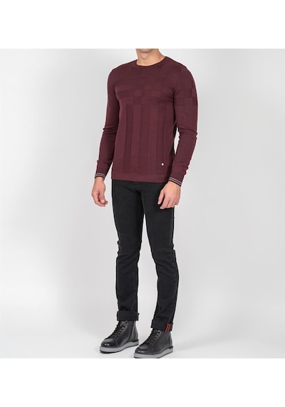 Erkek Triko Örgü Desenli Slim Fit Kazak Ncs Jeans 3638-Mürdüm