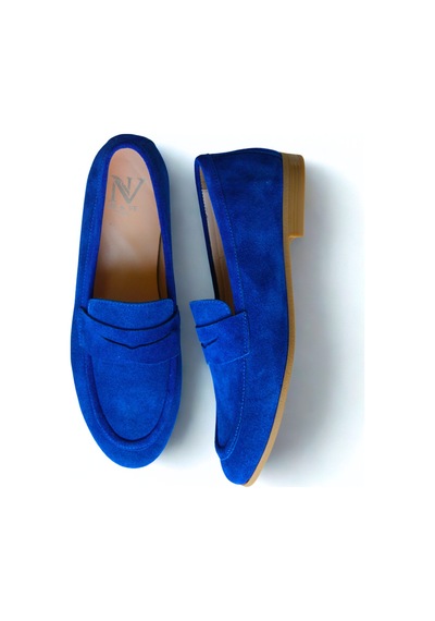Ne&ve Shoes Mavi Süet Hakiki Deri Kadın Loafer Ayakkabı