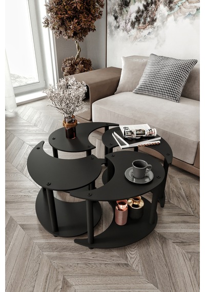Yin Yang Unıty Serenıty Orta Sehpa 4 Lü Siyah 70 Cm Siyah
