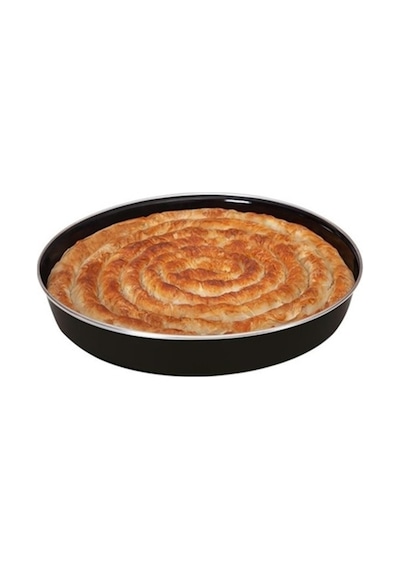 32 Cm Emaye Fırın Tepsisi Yuvarlak Çinko Tepsi 32 X 6 Cm Emaye Börek Baklava Tepsisi Siyah