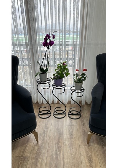 Modern Style Home 3 Lü Saksılık Çiçeklik Siyah