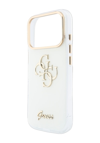 Apple iPhone Uyumlu 18 Pro  Kılıf Guess  Lisanslı Yazı Ve 4g Büyük Metal Logolu Silikon Kapak Beyaz