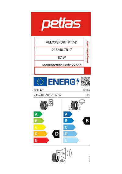 Petlas 215/40 R17 Tl 87W Reınf. Velox Sport Pt741 Yaz Lastiği 2025